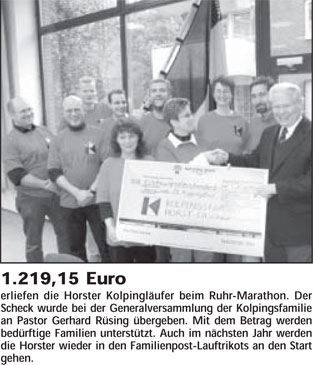 Artikel Spendenübergabe Horster Familienpost Mai 2005